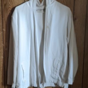 White knit zip-up sweater